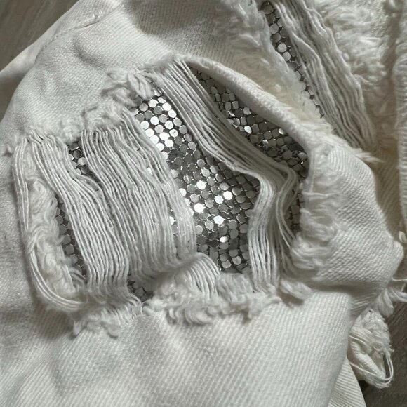 The Koople Women Ripped White Denim Shorts Size 30 High Waist With Belt - Picture 2 of 8